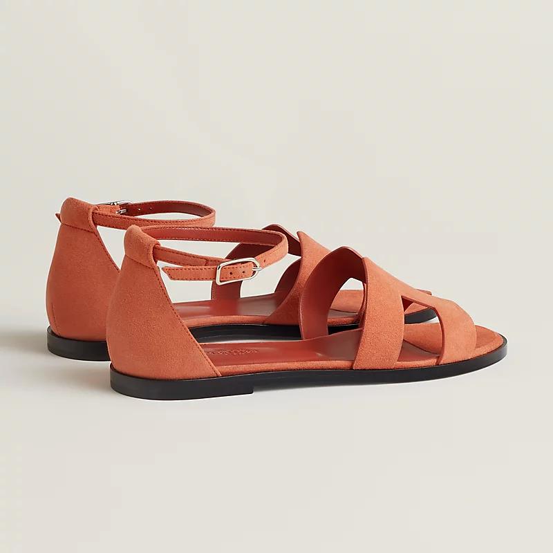 Giày Hermes Santorini Sandal Nữ Cam Đen